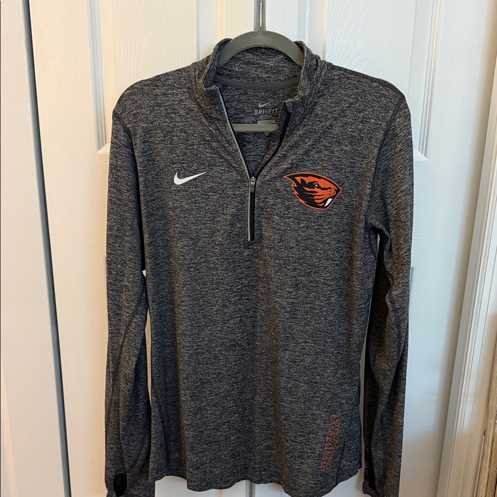 Oregon State Nike Heathered Gray Quarter-Zip with Orange Beaver Emblem